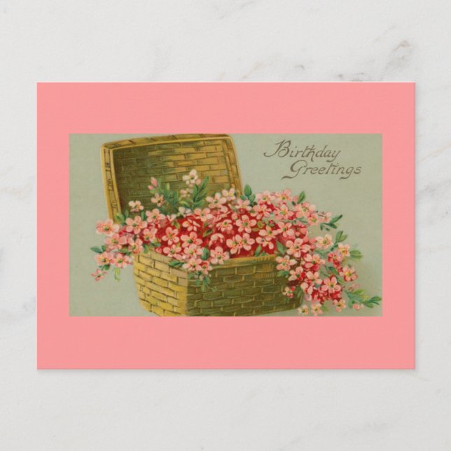 Vintage Birthday Flower Basket Postcard (Front)