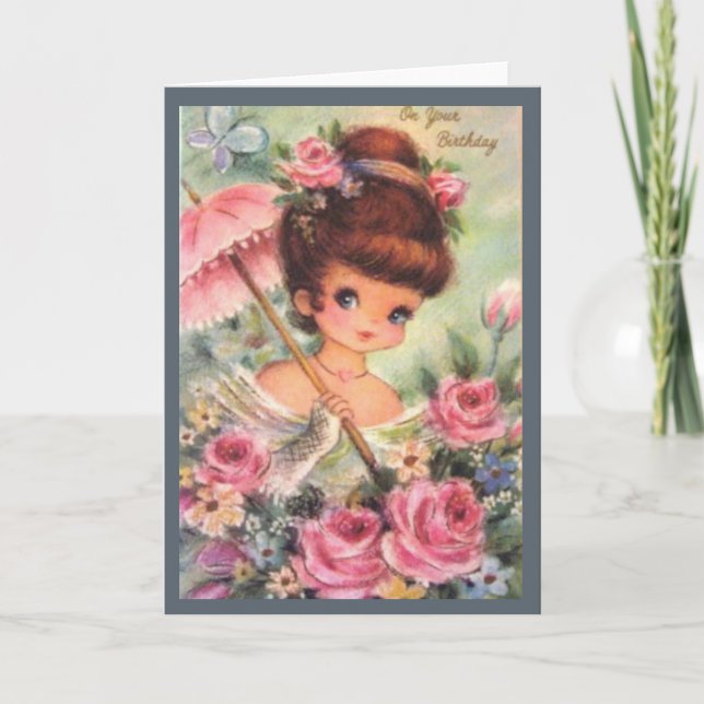 Vintage Birthday Flower Girl Holiday Card (Front)