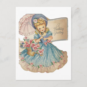 Vintage Birthday Girl Greeting Postcard