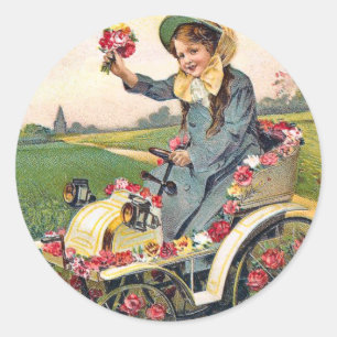 Vintage Birthday Greeting Classic Round Sticker
