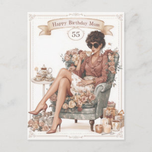 Vintage Birthday Greeting for Mum with Custom Age Postcard