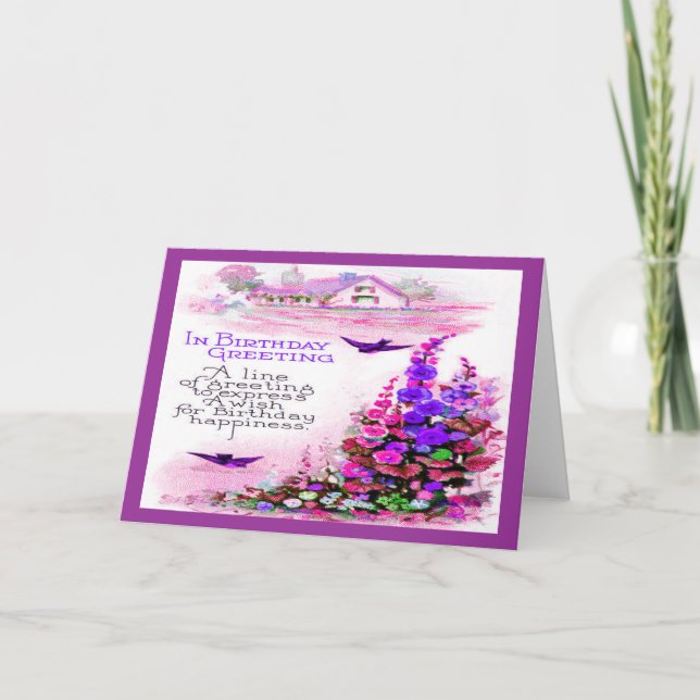 Vintage Birthday Greeting with Flowers Card (Front)