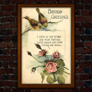Vintage Birthday Greetings 1917 Roses Poster