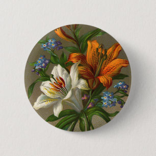 Vintage Birthday Greetings with Lily Flowers 2 Inch Round Button