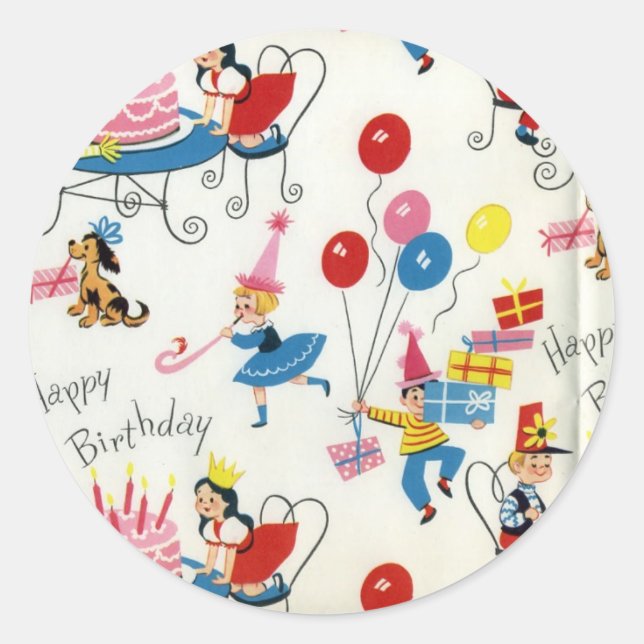 Vintage Birthday Party Classic Round Sticker (Front)