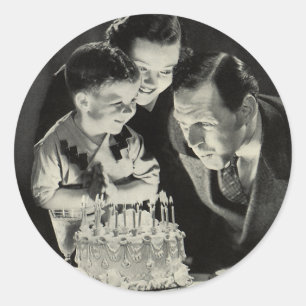 Vintage Birthday Party for Dad with Cake Classic Round Sticker