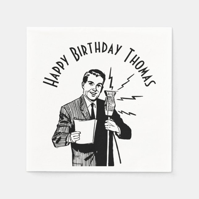 Vintage Birthday Radio Announcer Napkin (Front)