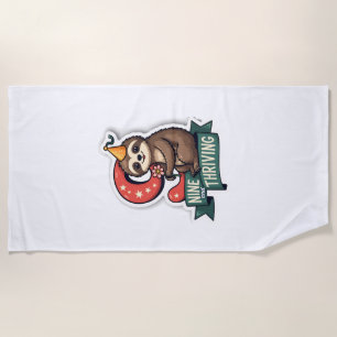 Vintage Birthday Sloth Girl Party Vector Design 2 Beach Towel