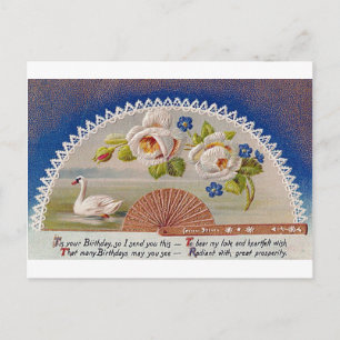 Vintage Birthday Swan Blue Postcard