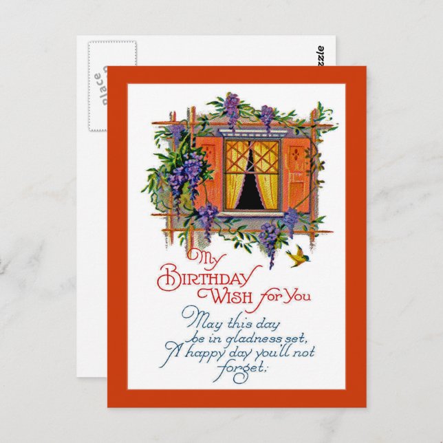 Vintage Birthday Wish Postcard (Front/Back)