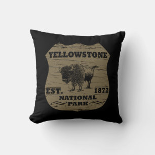 Vintage Bison Yellowstone National Park Throw Pillow