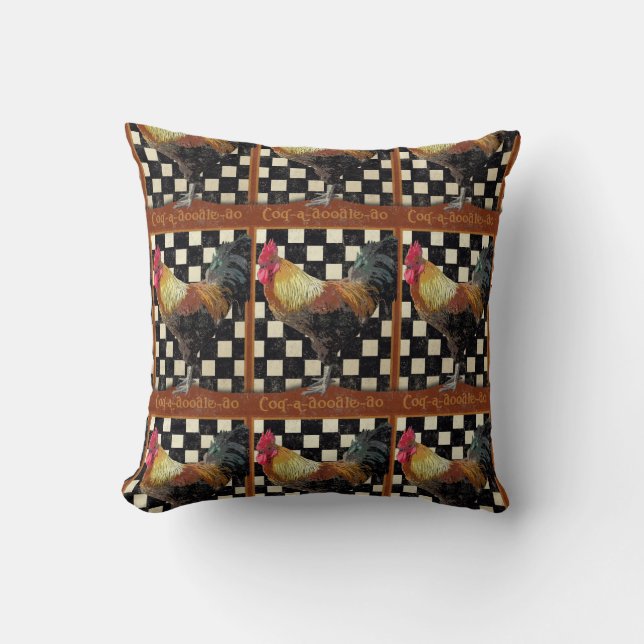 Vintage Bistro Rooster Throw Pillow (Front)