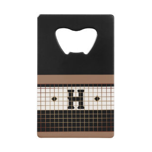 Vintage Bistro Tile Black and Gold Monogram Credit Card Bottle Opener