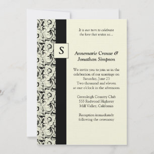 Vintage Black and Cream Damask Wedding Invitation