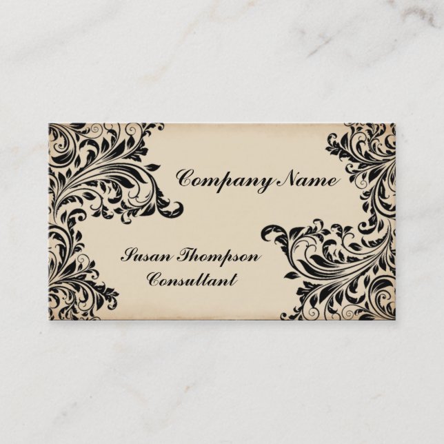 Vintage Black and Cream Graphic Illustration Business Card (Front)