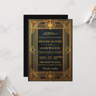 Vintage Black and Gold Art Deco Islamic weeding Invitation
