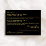 Vintage Black and Gold Art Deco Wedding Enclosure Card<br><div class="desc">Elegant and glamourous art deco wedding information card inspired by ornate vintage Gatsby style and the roaring 20s. Design features a black and gold colour scheme and custom text that can be personalized for your specific needs. This version includes directions information with addresses to the ceremony and reception locations, accommodations...</div>