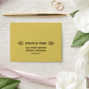 Vintage Black and Gold Art Deco Wedding RSVP Envelope