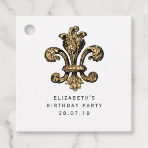 Vintage Black and Gold Fleur de Lis Damask Favour Tags