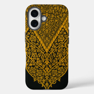Vintage Black and Gold Indian Floral Pattern iPhone 16 Case