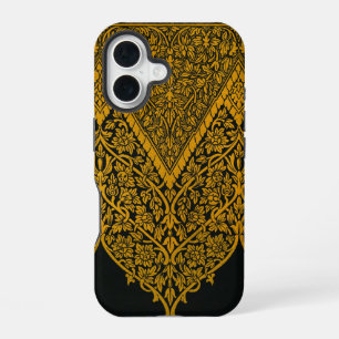 Vintage Black and Gold Indian Floral Pattern iPhone 16 Case