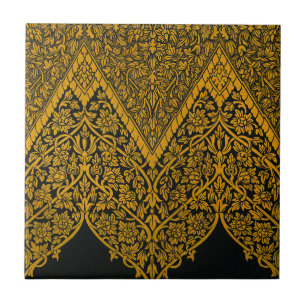 Vintage Black and Gold Indian Floral Pattern Tile