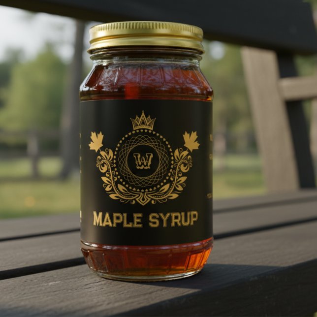 Vintage Black and Gold Monogram Maple Syrup Label (Creator Uploaded)