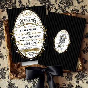 Vintage Black and Gold Retro Western Frame Wedding Invitation