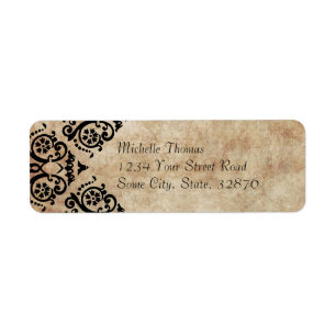 Vintage Black and Ivory Damask Return Address
