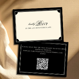 Vintage Black and Ivory Old Money QR Code Wedding RSVP Card