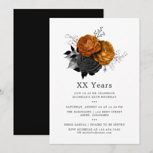 Vintage Black and Orange Halloween Floral Birthday Invitation