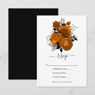 Vintage Black and Orange Halloween Floral Wedding RSVP Card