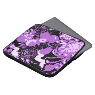 Vintage black and purple flowers and birds laptop sleeve