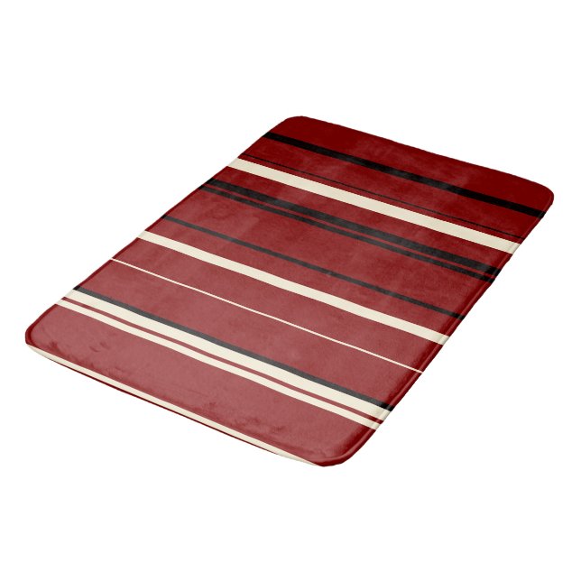 Vintage black and red stripes bath mat (Angled)