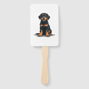 Vintage Black and Tan Dog Back View Illustration P Hand Fan