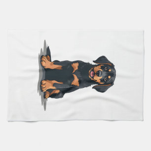 Vintage Black and Tan Dog Back View Illustration P Kitchen Towel