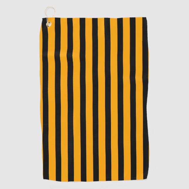 Vintage Black and Tangerine Classic Striped Golf Towel (Front)