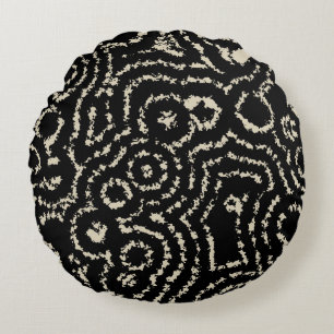Vintage Black and Taupe Circles Round Pillow
