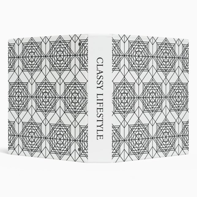 Vintage Black and White Abstract Linear Pattern Binder (Background)