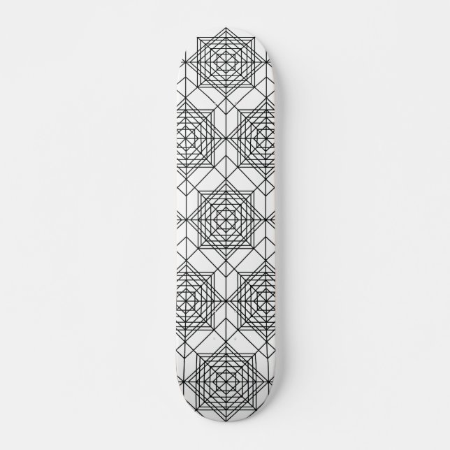 Vintage Black and White Abstract Linear Pattern Skateboard (Front)