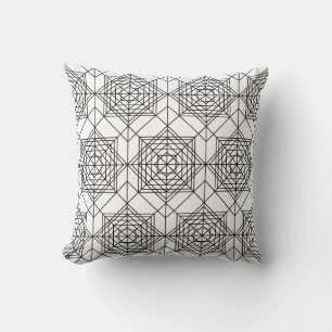 Vintage Black and White Abstract Linear Pattern Throw Pillow