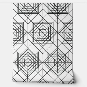 Vintage Black and White Abstract Linear Pattern Wallpaper