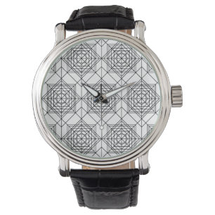 Vintage Black and White Abstract Linear Pattern Watch