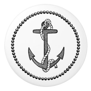 Vintage Black and White Anchor and Rope Ceramic Knob