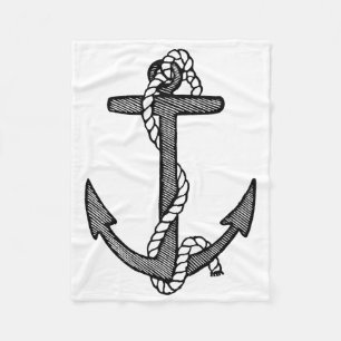 Vintage Black and White Anchor and Rope Fleece Blanket