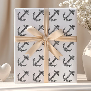Vintage Black and White Anchor and Rope Wrapping Paper