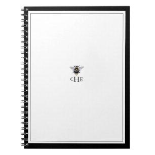 Vintage Black and White Antique Bee Monogram Notebook