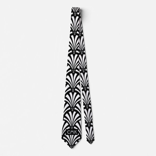 Vintage Black and White Art Deco Pattern Tie (Front)