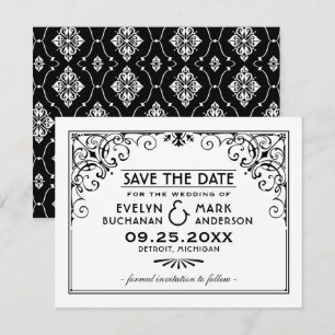 Vintage Black and White Art Deco Wedding Save The Date