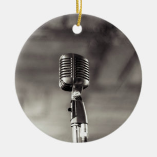 Vintage Black and White Audiophile Microphone Ceramic Ornament